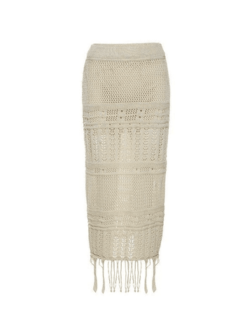 Fringed Crochet Hollow Knit Long Skirt