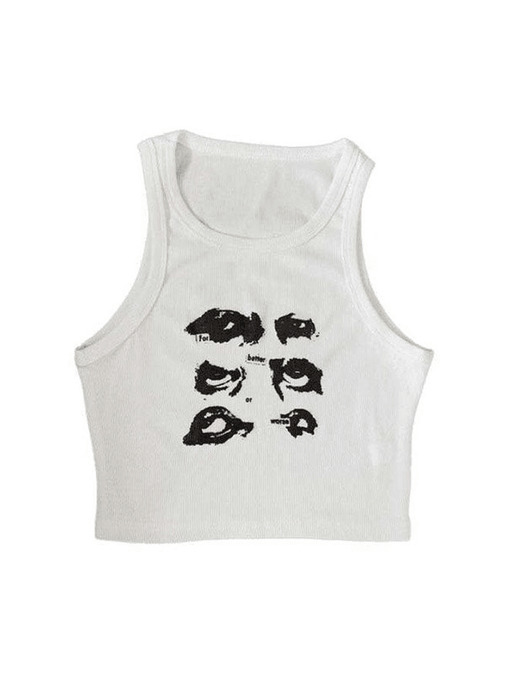 Kurzes Tanktop mit lustigem Gesichtsdruck