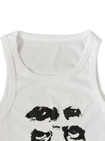 Kurzes Tanktop mit lustigem Gesichtsdruck