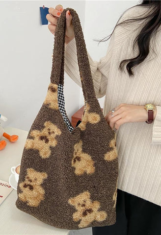 Fuzzy Teddy Bear Shoulder Bag