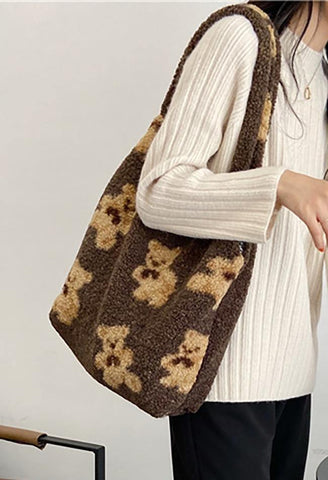 Fuzzy Teddy Bear Shoulder Bag