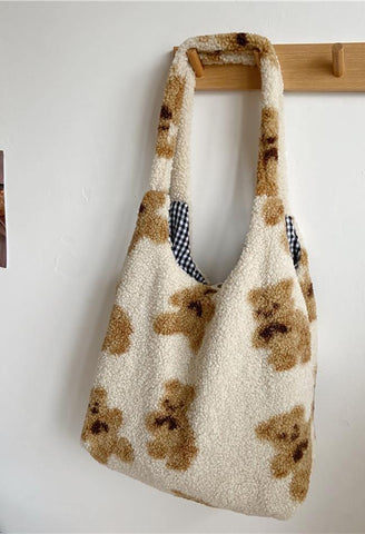 Bolso de hombro con osito de peluche peludo