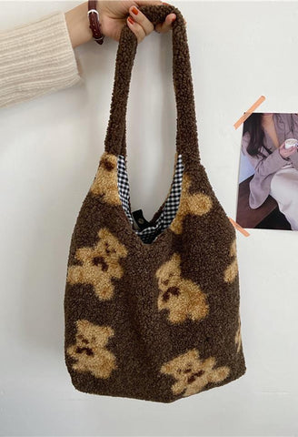 Fuzzy Teddy Bear Shoulder Bag