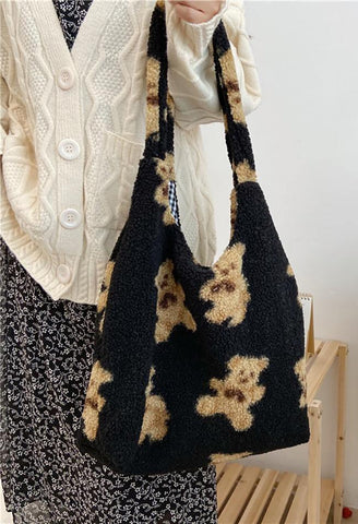 Fuzzy Teddy Bear Shoulder Bag