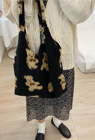 Fuzzy Teddy Bear Shoulder Bag