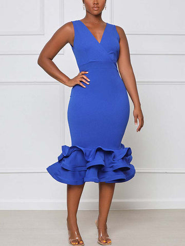 Ruffled Trim Bodycon Midi Dress