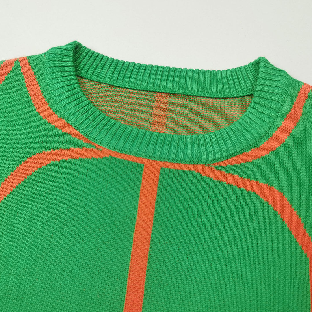 Pattern Crew Neck Long Sleeve Sweater - Green