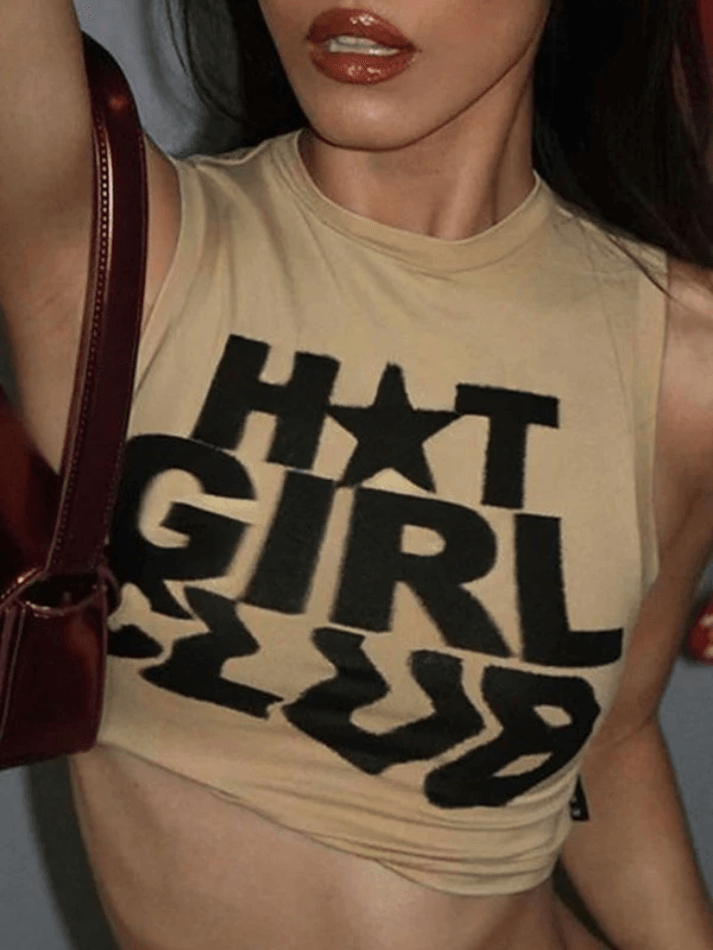 Kurzes Tanktop mit Girl Club-Print