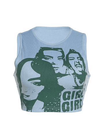 Girl Print Rib Cropped Tank Top