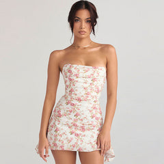 Glamorous Rose Printed Ruched Strapless Corset Mini Dress - Floral
