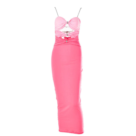 Kristall Spaghettiträger Knoten Cutout Maxi Ballkleid - Pink