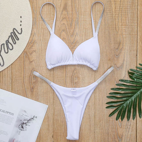 Bikini brasileño de triángulo deslizante con tiras - Blanco