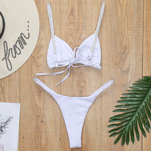 Bikini brasileño de triángulo deslizante con tiras - Blanco