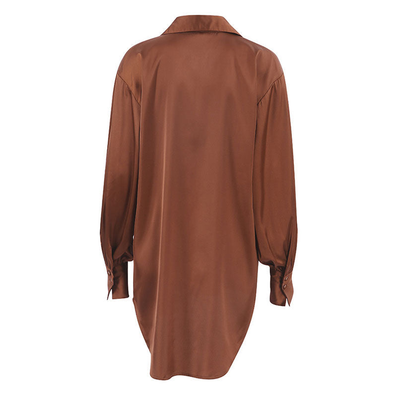 Bishop Sleeve Pointed Collar Shirt - Brown