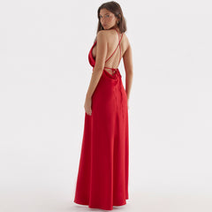 High Split Sleeveless Evening Maxi Dress - Red