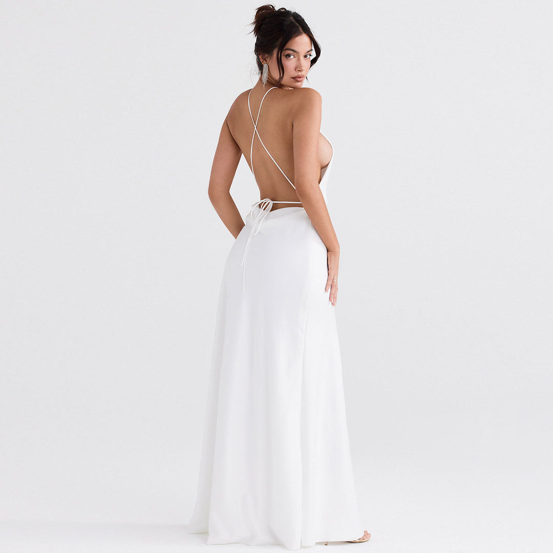 High Split Sleeveless Evening Maxi Dress - White