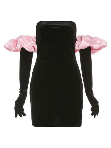 Party-Minikleid mit Puffärmeln und Handschuhen