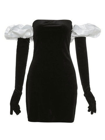 Party-Minikleid mit Puffärmeln und Handschuhen