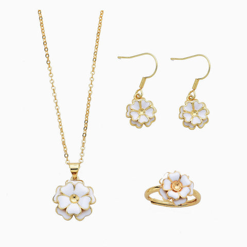 Celebrity Style Gold Tone 3D Petal Charm Jewelry Set - White