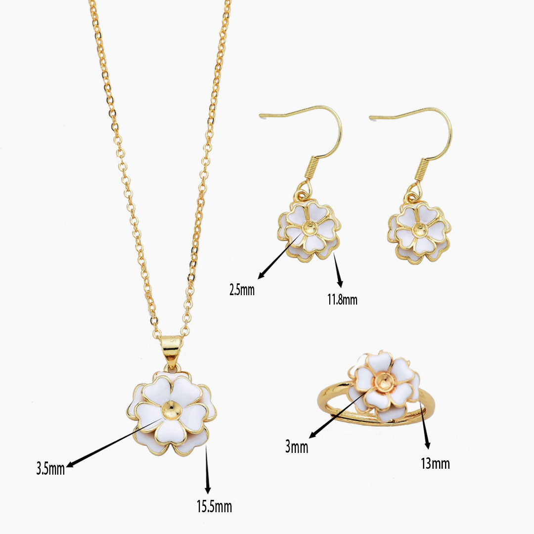 Celebrity Style Gold Tone 3D Petal Charm Jewelry Set - White