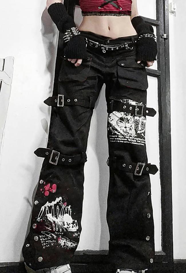Goth metal buckle pocket cargo pants