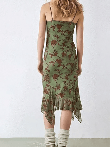 Vestido midi de malla floral verde