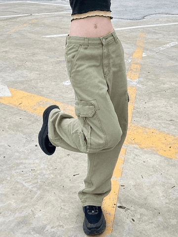 Green Washed Pocket Cargo Jeans