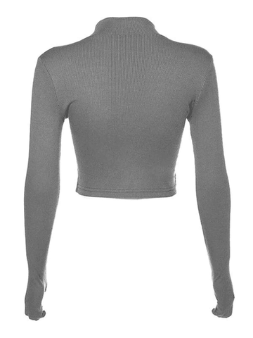 Crop-Top mit halblangem Reißverschluss und langen Ärmeln