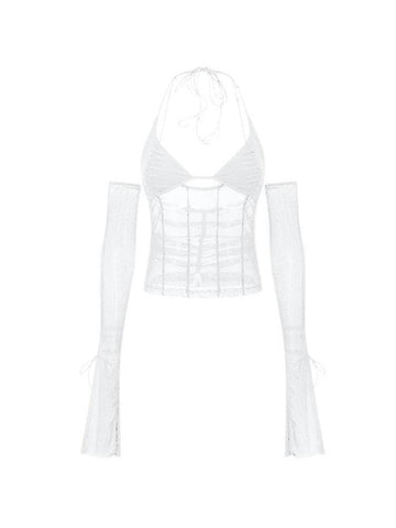 Halter Tie Mesh Patch Top