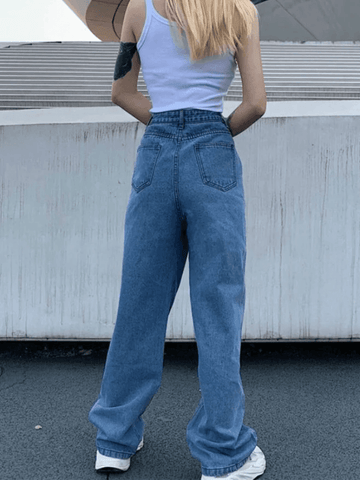 Boyfriendjeans mit Schmetterlings-Print und hoher Taille