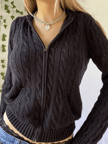 Hooded Cable Knit Cardigan