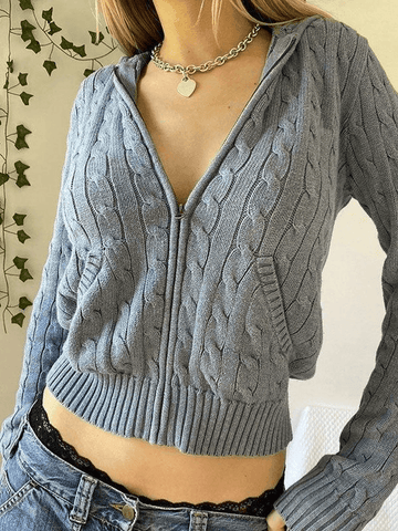 Hooded Cable Knit Cardigan