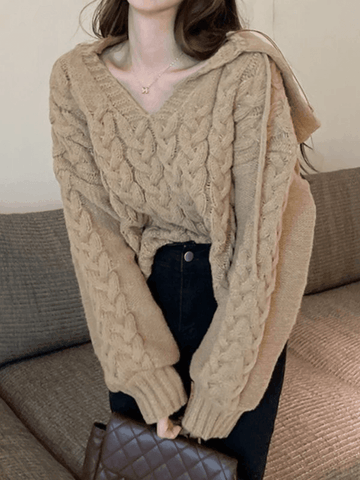 Pullover mit Zopfmuster und Kapuze