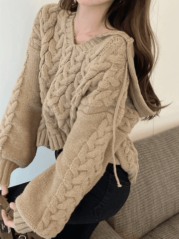 Pullover mit Zopfmuster und Kapuze