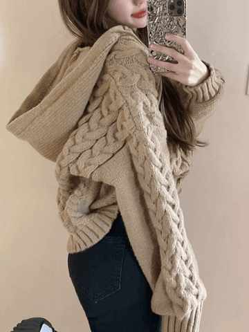 Hooded Cable Knit Pullover Sweater