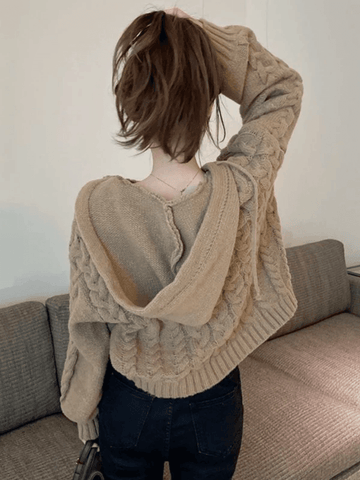 Pullover mit Zopfmuster und Kapuze