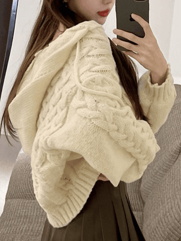 Hooded Cable Knit Pullover Sweater