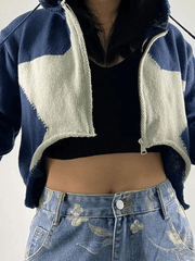 Hooded Star Zip-Up Cropped Cardigan