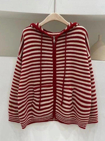 Gestreifte Strickjacke mit langen Ärmeln und Kapuze