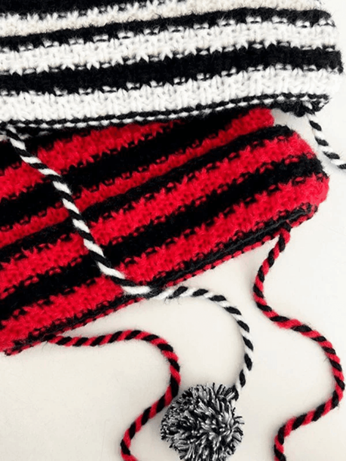 Horn Detail Striped Knitted Hat