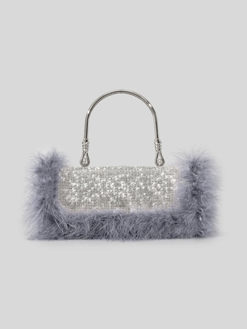 Furry Rhinestone Evening Clutch Bag