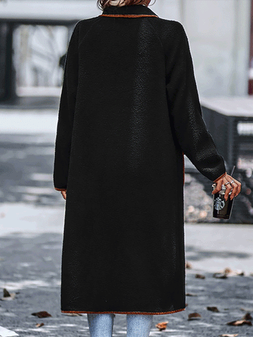 Fleece Solid Pockets Lapel Coat