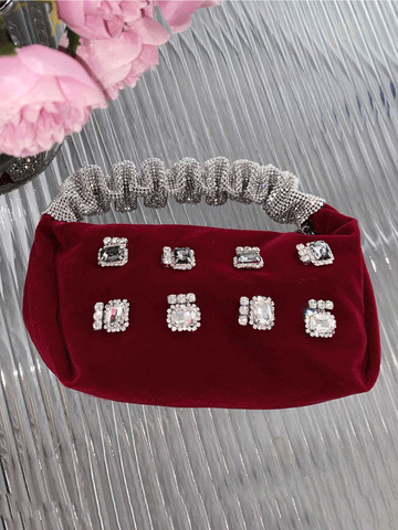 Velvet Pearls Rhinestone Tassels Handbag