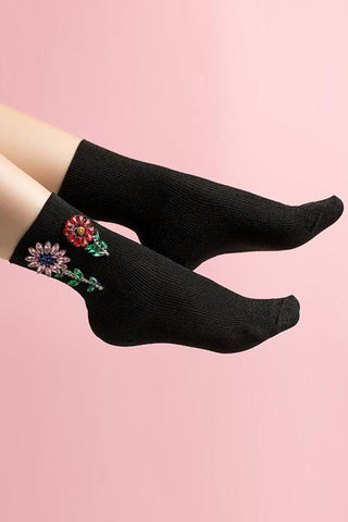 Glitzersocken mit Strass und Blumen