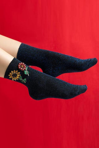 Glitzersocken mit Strass und Blumen