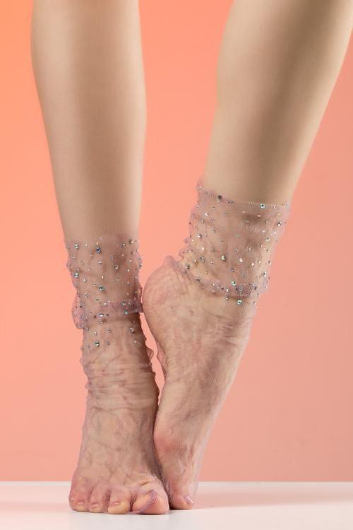 Rhinestone Floral Lace Socks