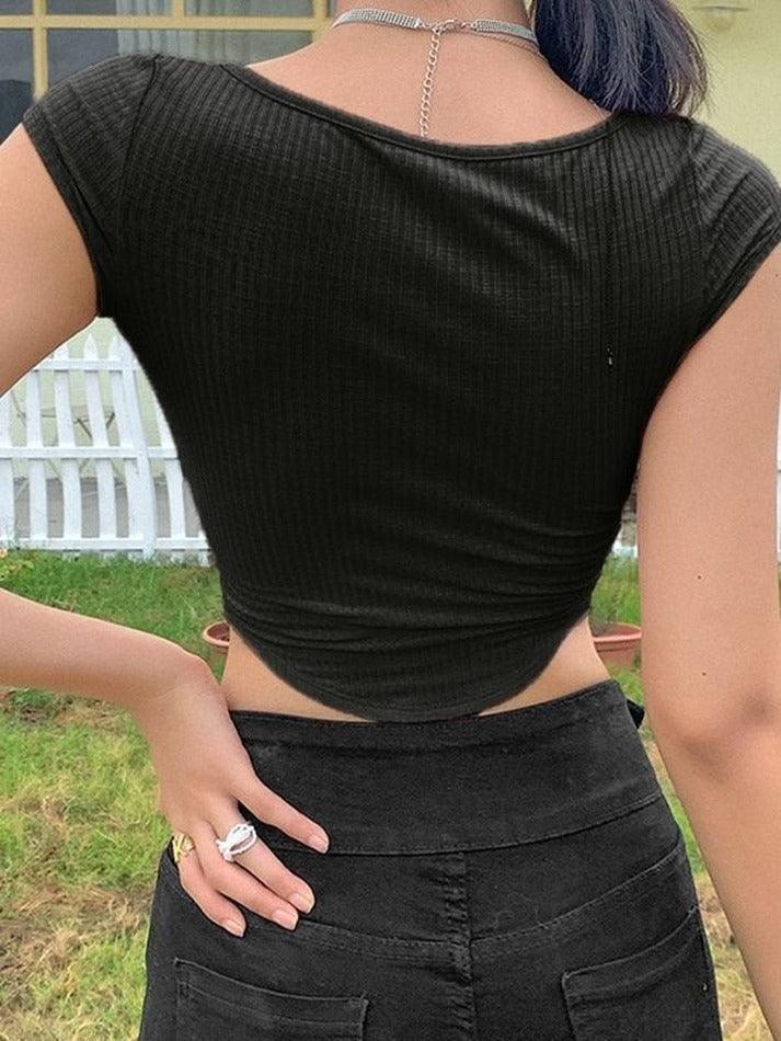 Crop Top mit unregelmäßiger Knopfleiste und Rippenmuster