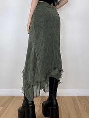 Irregular Floral Pattern Midi Skirt