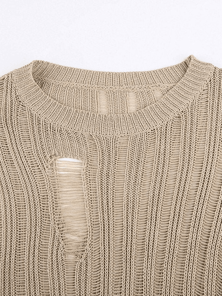 Strickpullover mit unregelmäßigem Schlitz und Used-Look