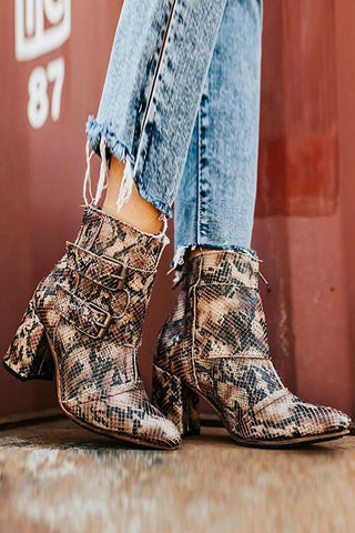 Buckle High Heel Ankle Boots